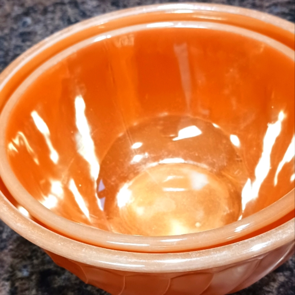 Rare Find fire king Peach luster mid century mixing bowls
